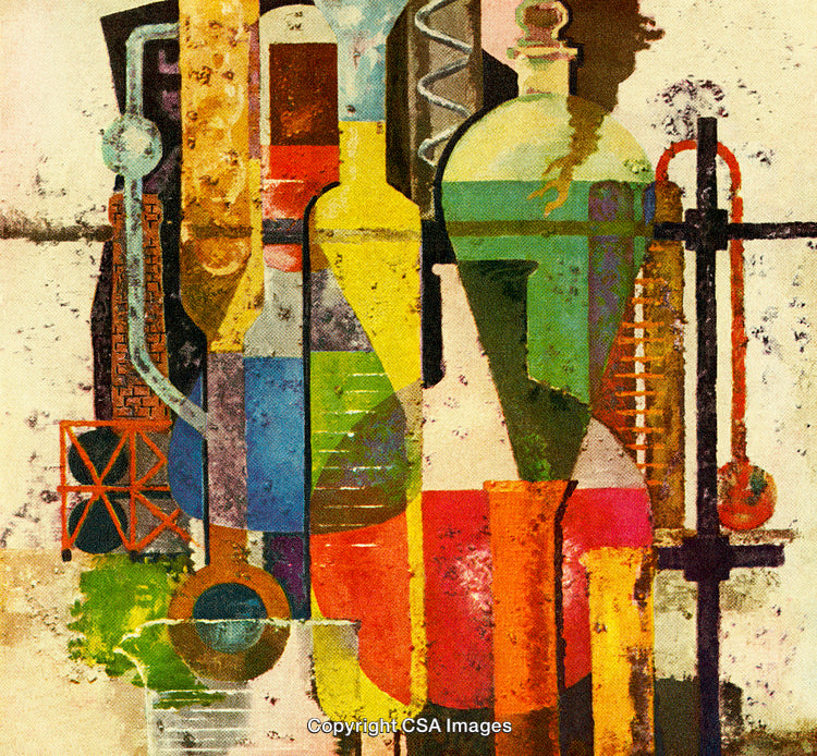 Colorful Abstract Artwork Featuring Geometric Shapes and Textured Elements
