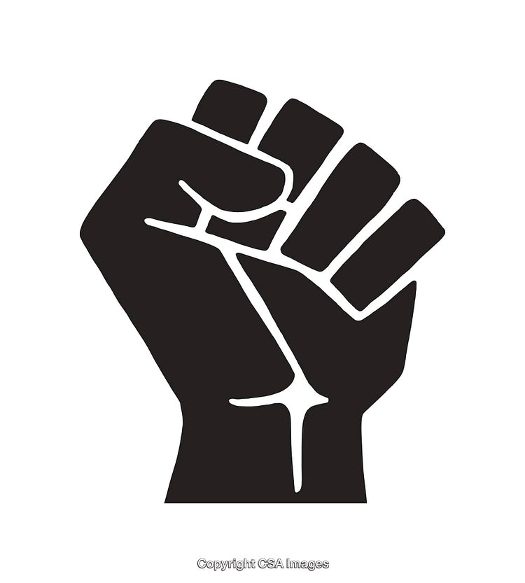 Black and White Line Art of a Raised Fist Symbol of Power