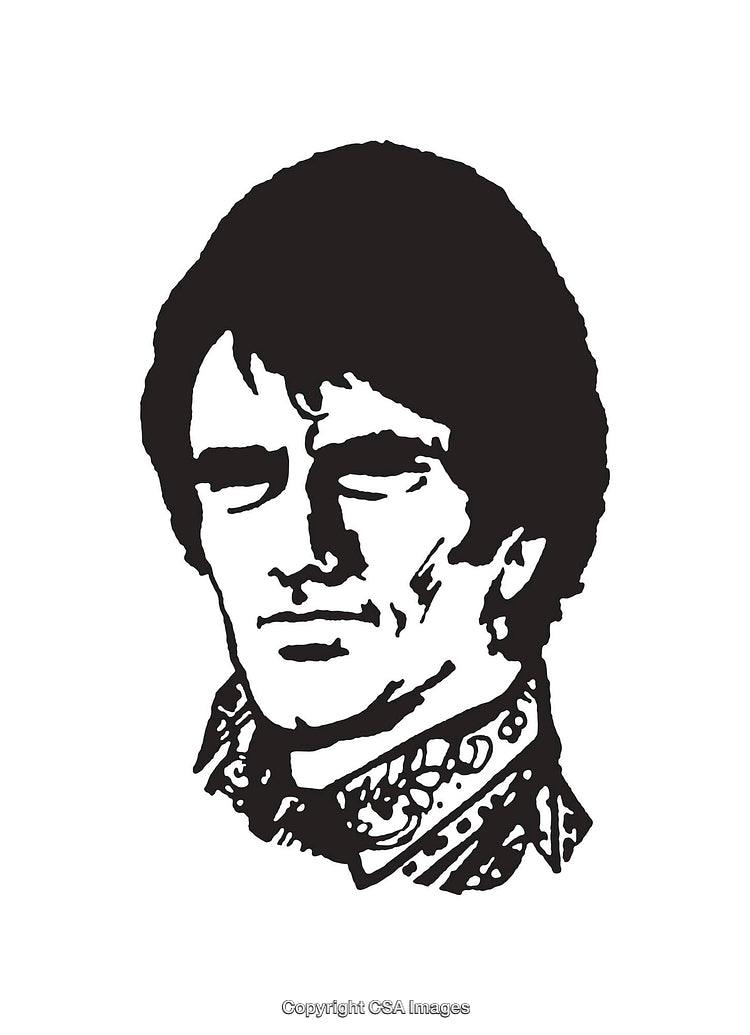 Black and White Line Art Illustration of a Thoughtful Man