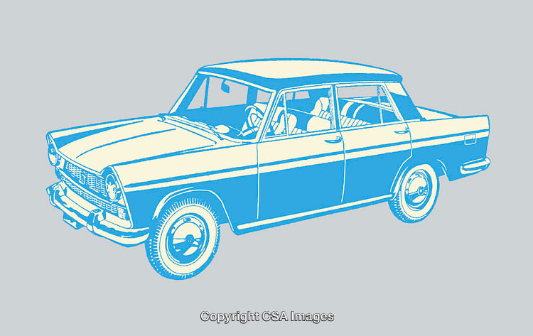 Vintage Style Illustration of a Classic Car in Blue and White