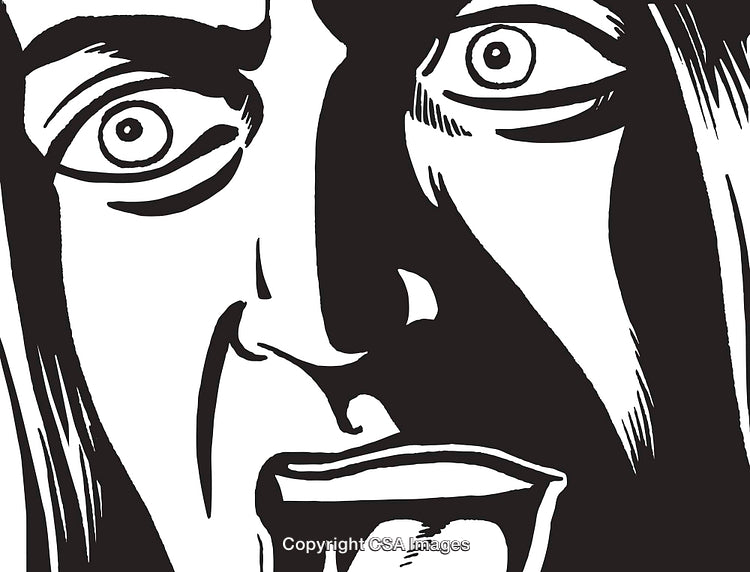 Monochrome Illustration of a Surprised Expression Featuring Wide Eyes and Open Mouth