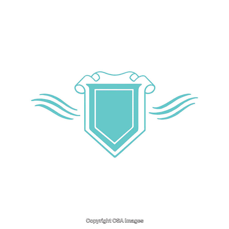 Minimalist Turquoise Shield Logo With Flowing Ribbon Design