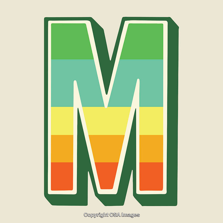 Colorful Striped Retro Letter M Alphabet Graphic Art Design