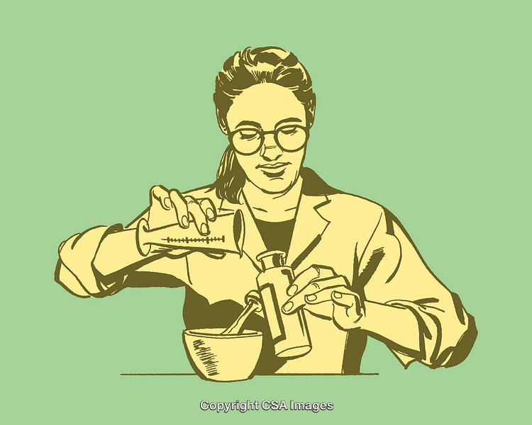 Scientist Performing Laboratory Experiment in Monochrome Illustration