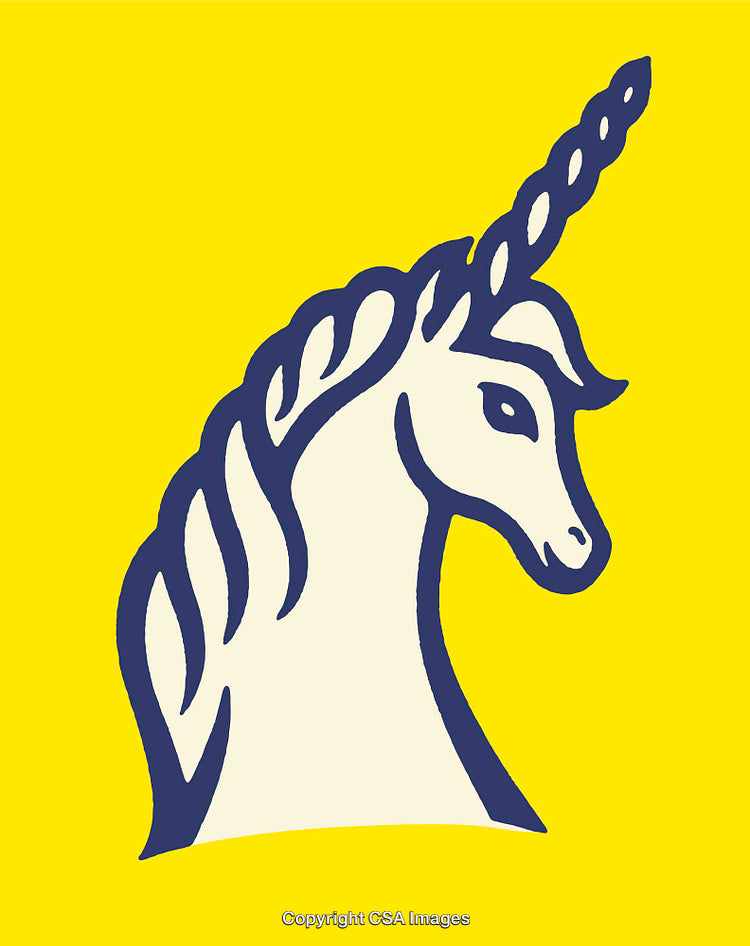 Graphic Illustration of a Unicorn on a Vibrant Yellow Background
