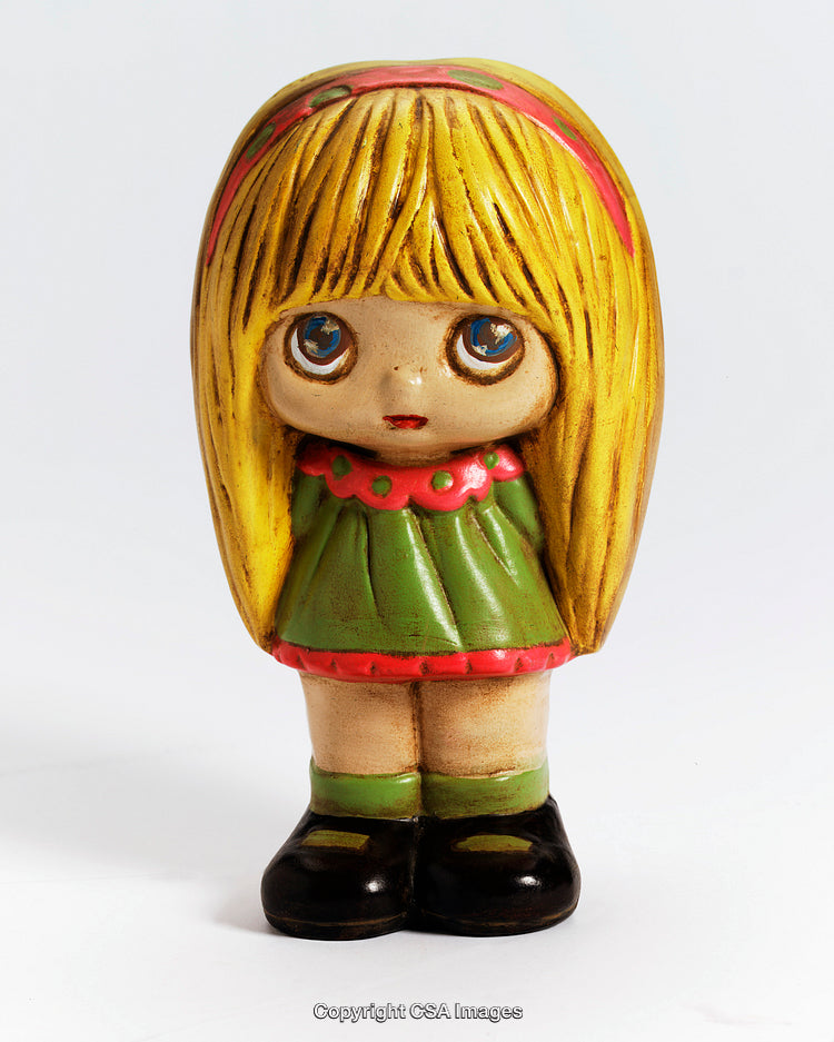 Cute Painted Figurine of a Girl with Large Eyes and Blonde Hair