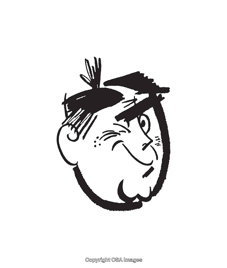 Monochrome Illustration of a Winking Man's Face in Line Art Style