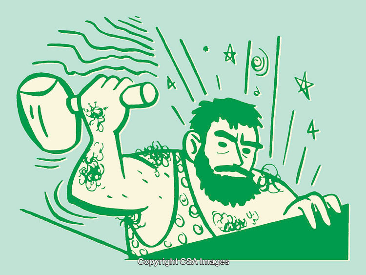 Bearded Man Working with a Hammer in Retro Cartoon Style