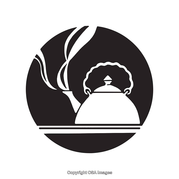 Black and White Line Art of a Steam Kettle Steaming