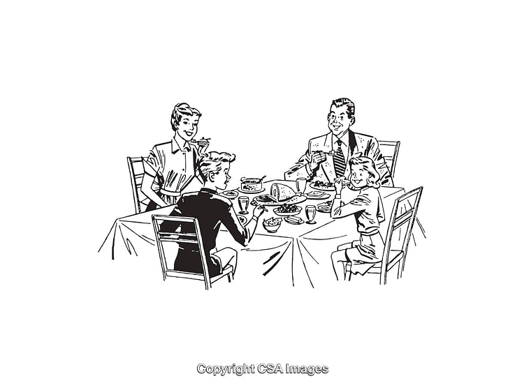 Retro Family Sharing a Meal Together Around a Table