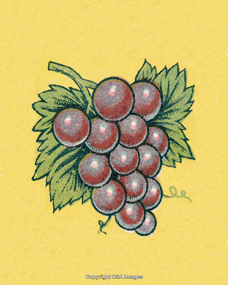 Illustration of a Cluster of Red Grapes on a Yellow Background
