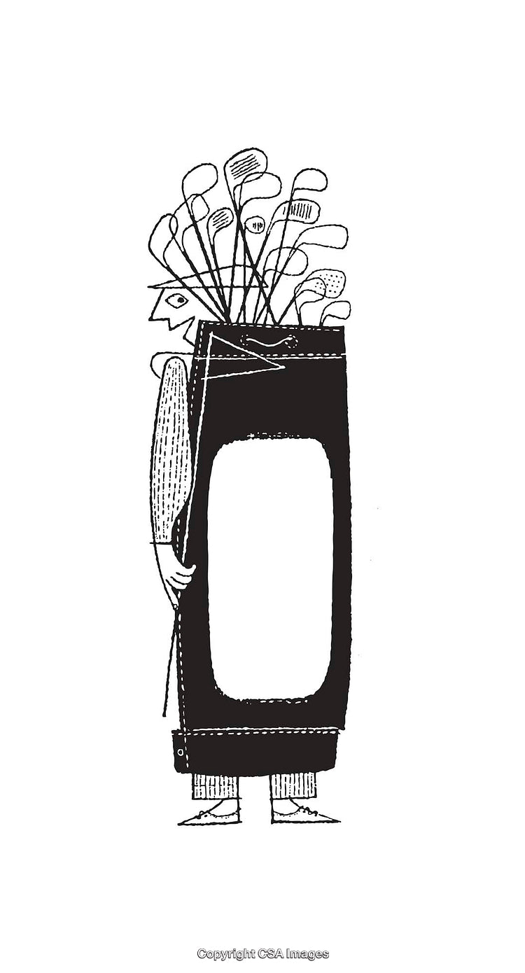 Minimalist Line Art of Golf Bag with Clubs and Person