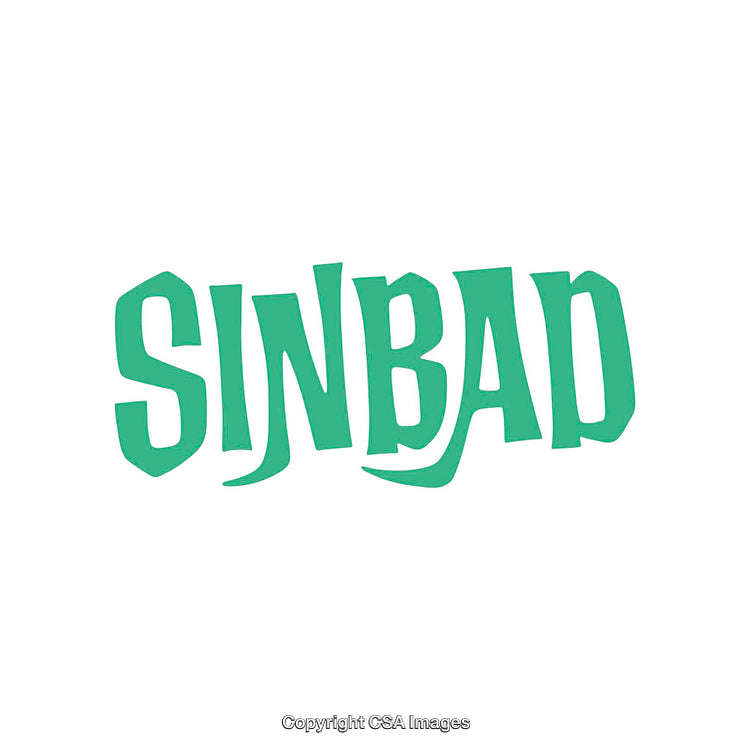 Minimal Green Typographic Illustration of the Word 'Sinbad' in Bold Font