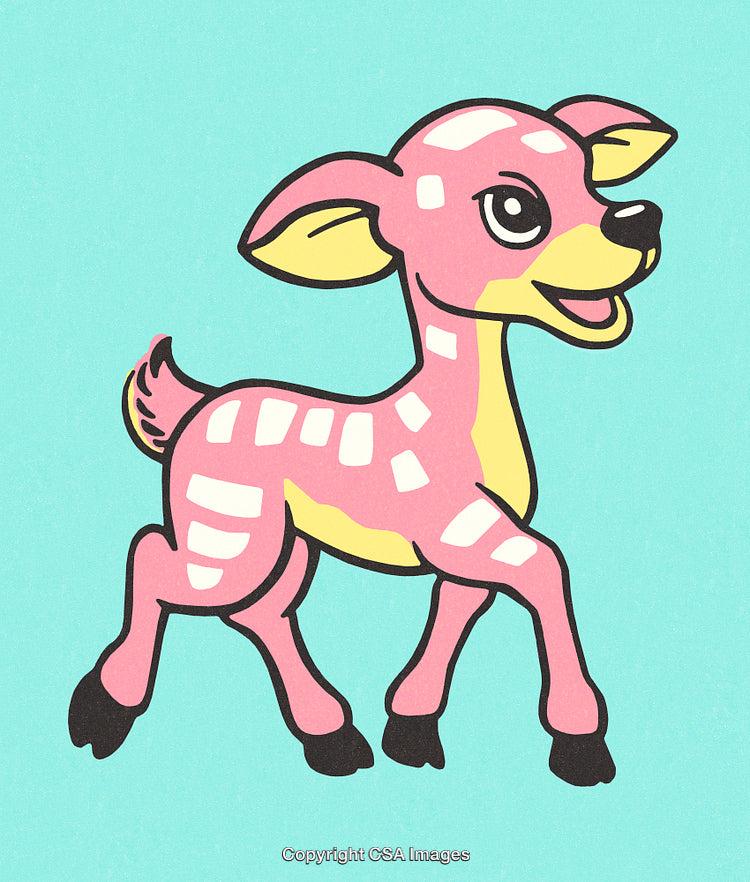 Colorful Cartoon Illustration of a Joyful Pink Deer with Playful Expression