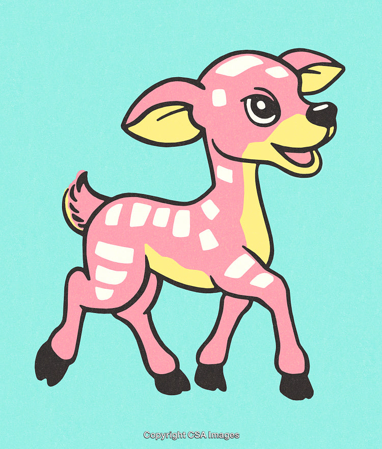 Colorful Cartoon Illustration of a Joyful Pink Deer with Playful Expression