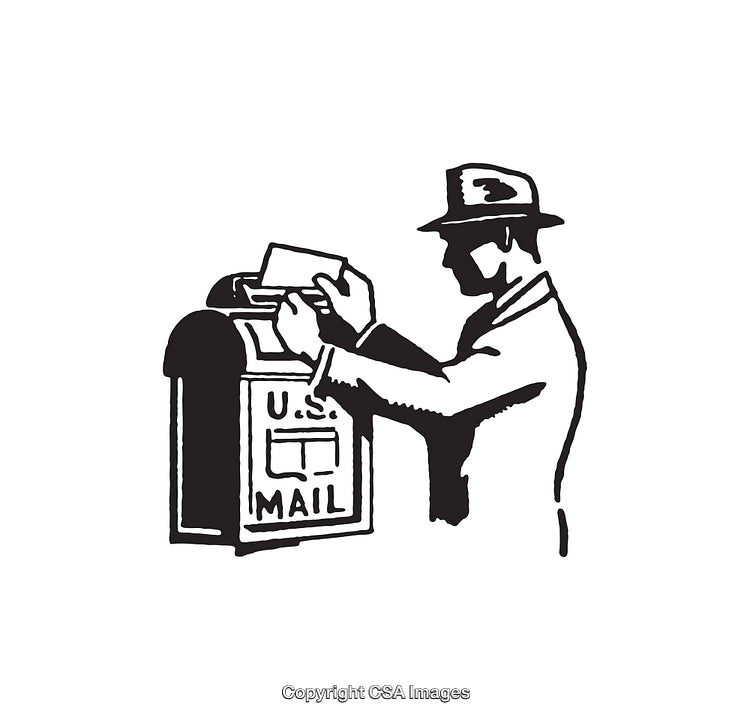 Vintage Illustration of Man Mailing Letter in Postal Mailbox