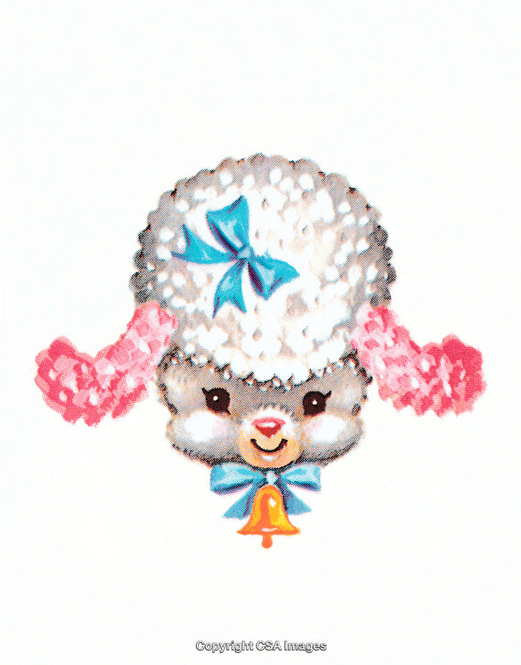 Adorable Cartoon Lamb with Bow and Bell on White Background