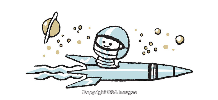 Happy Cartoon Astronaut Flying in Space with Planets and Stars