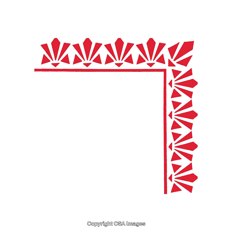 Red Corner Border With Decorative Geometric Patterns on White Background