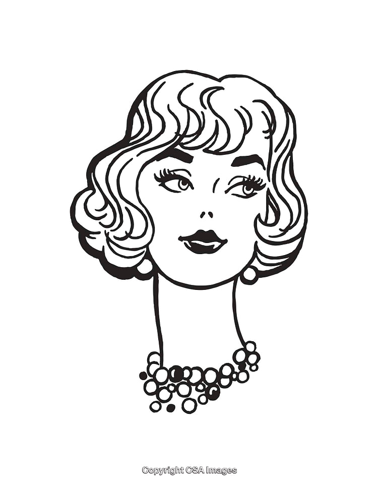 Retro Styled Black and White Line Art Illustration of a Woman's Face