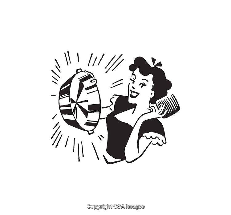 Vintage Black and White Illustration of a Woman Holding a Freshly Baked Pie
