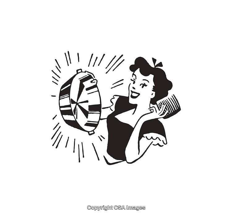 Vintage Black and White Illustration of a Woman Holding a Freshly Baked Pie