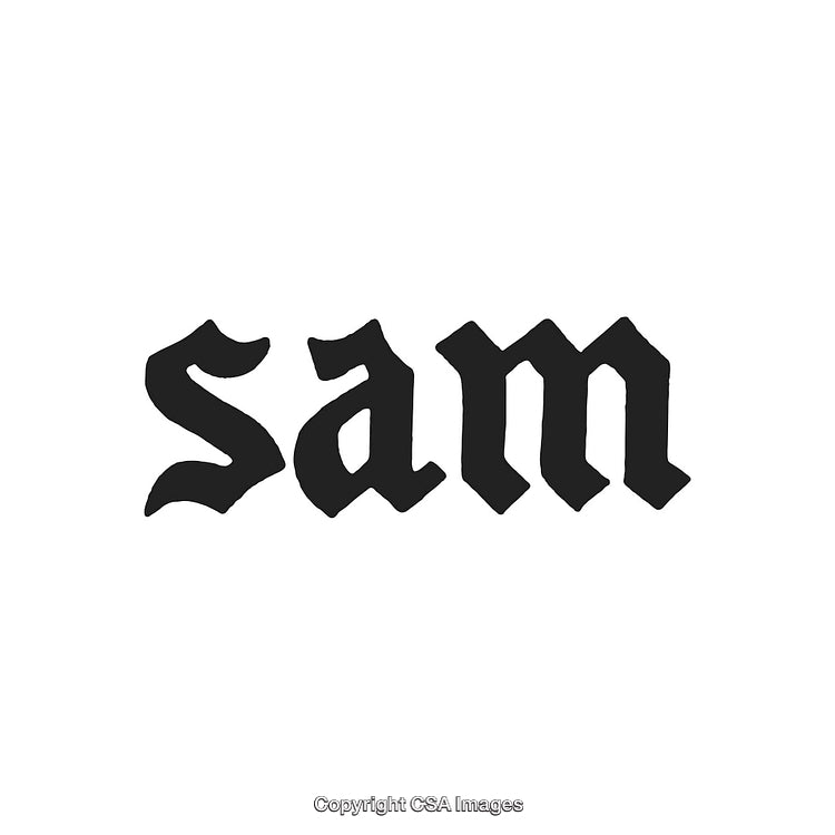 Gothic Style Black Typeface Displaying the Name 'Sam' in Bold Letters