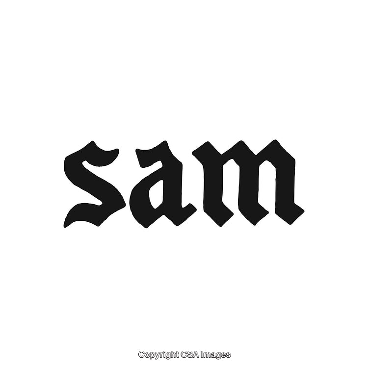 Gothic Style Black Typeface Displaying the Name 'Sam' in Bold Letters