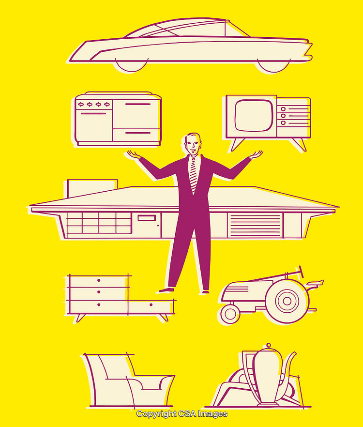 Retro Futuristic Line Art Illustration of Mid-Century Design and Lifestyle