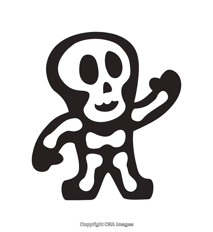 Black and White Skull Character Icon Displaying Playful Pose
