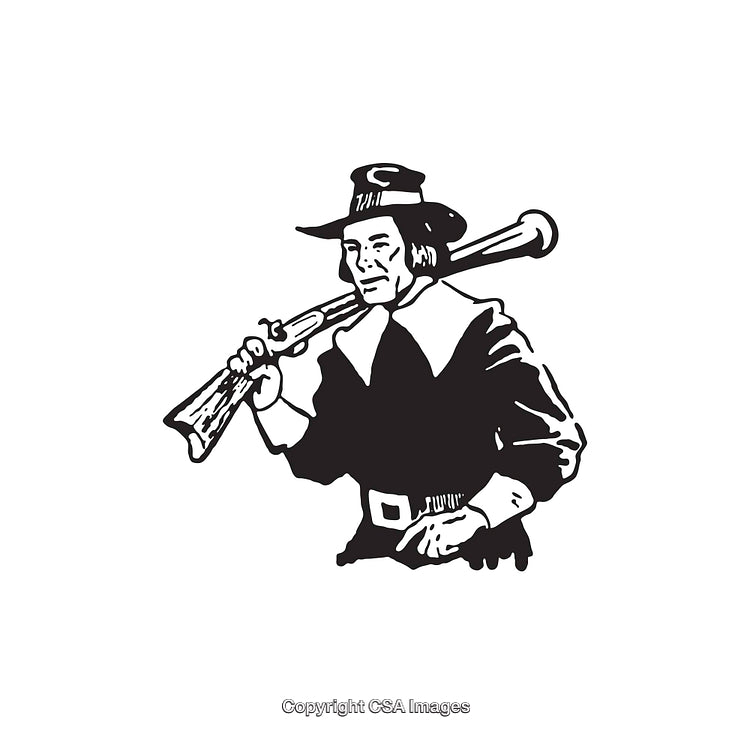 Vintage Black and White Line Art of a Colonial Hunter