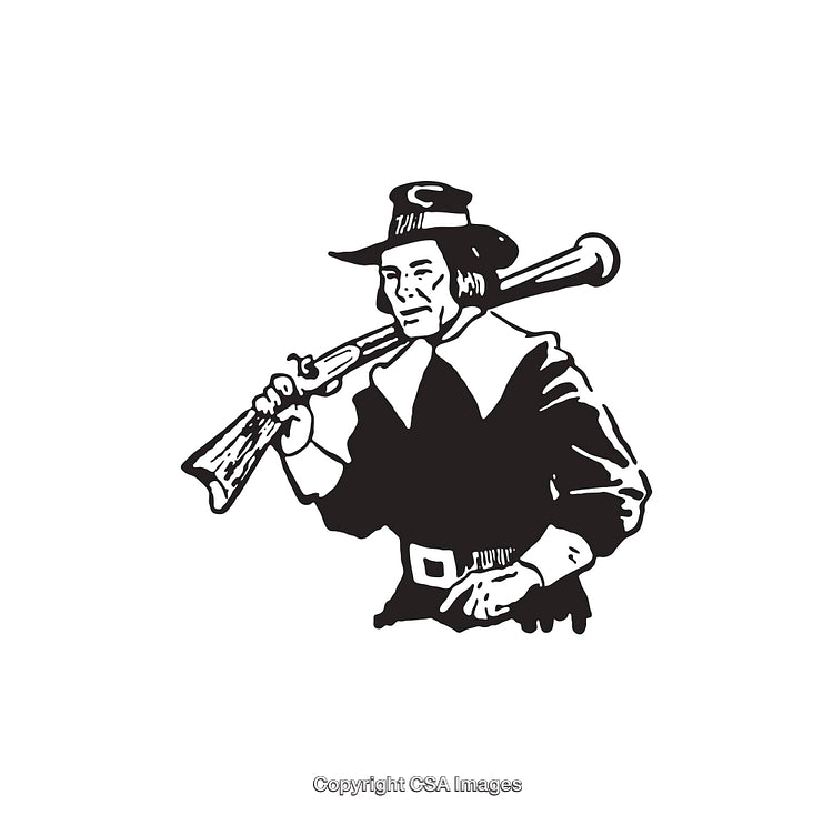Vintage Black and White Line Art of a Colonial Hunter