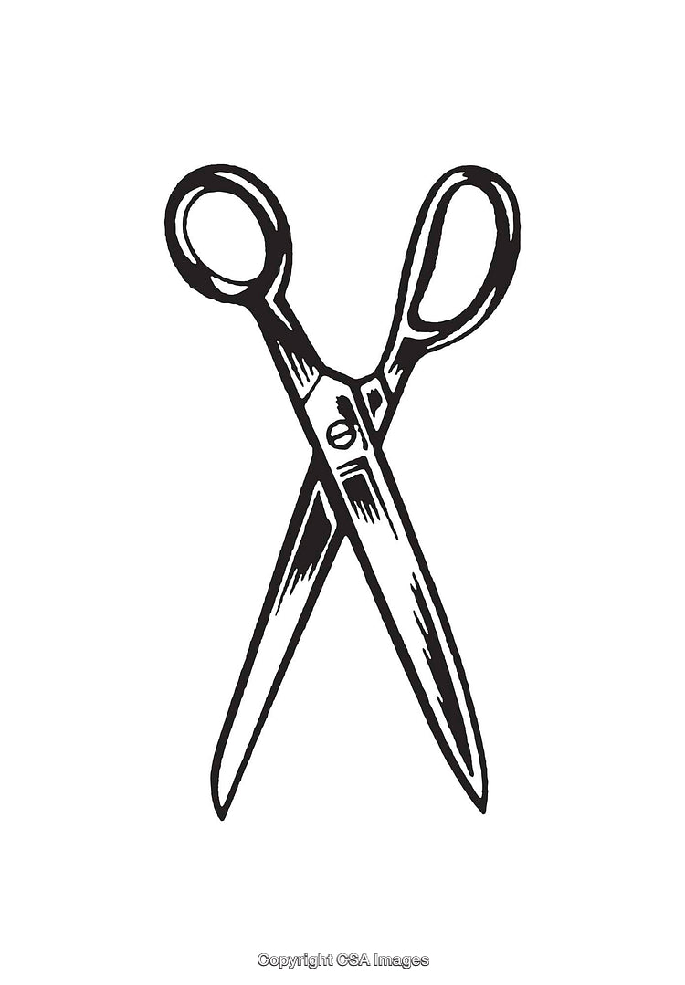 Vintage Black and White Line Art Illustration of Scissors