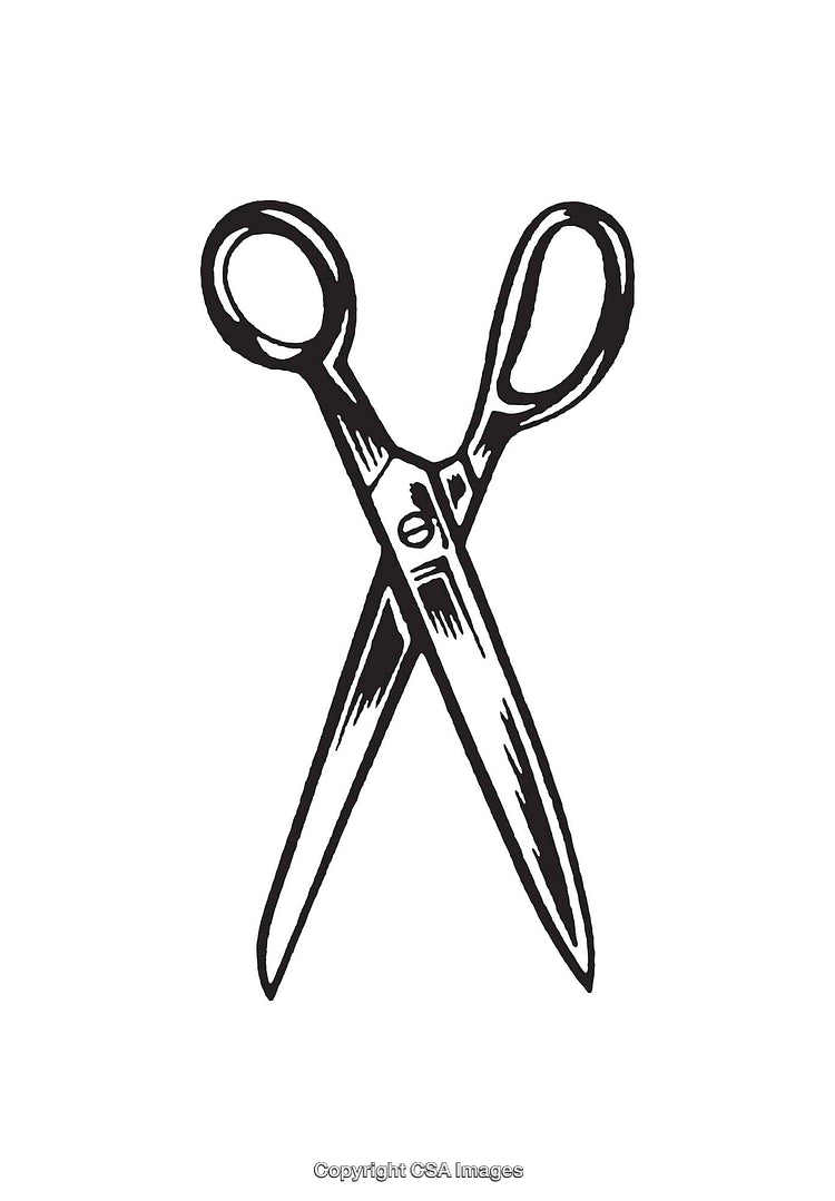 Vintage Black and White Line Art Illustration of Scissors
