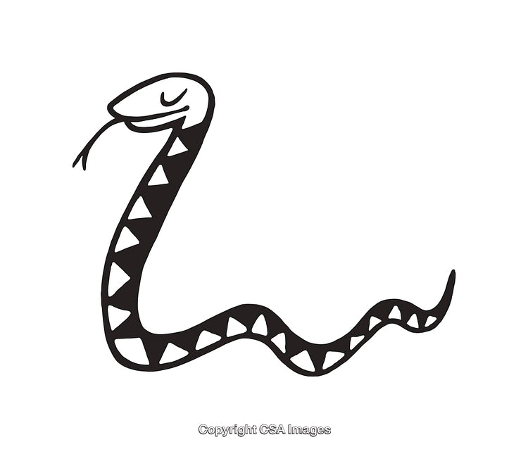 Black and White Line Art Illustration of a Stylized Snake