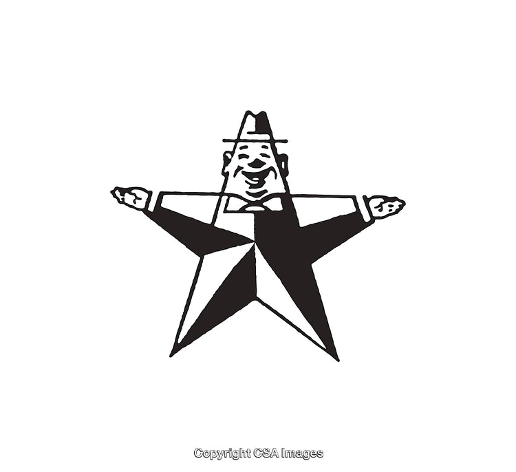 Creative Black and White Star-Shaped Line Art Illustration with Cartoon
