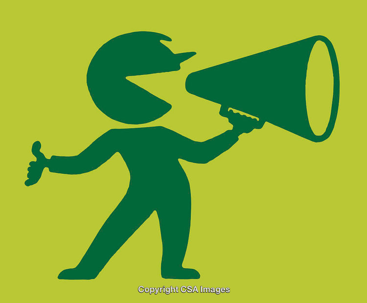 Green Character with Megaphone Giving Thumbs Up in Minimalist Style Art
