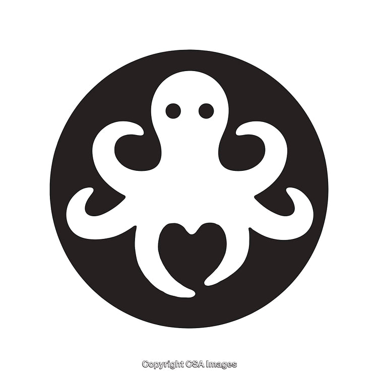 Minimalist Octopus Icon Design with Heart Detail in Black and White