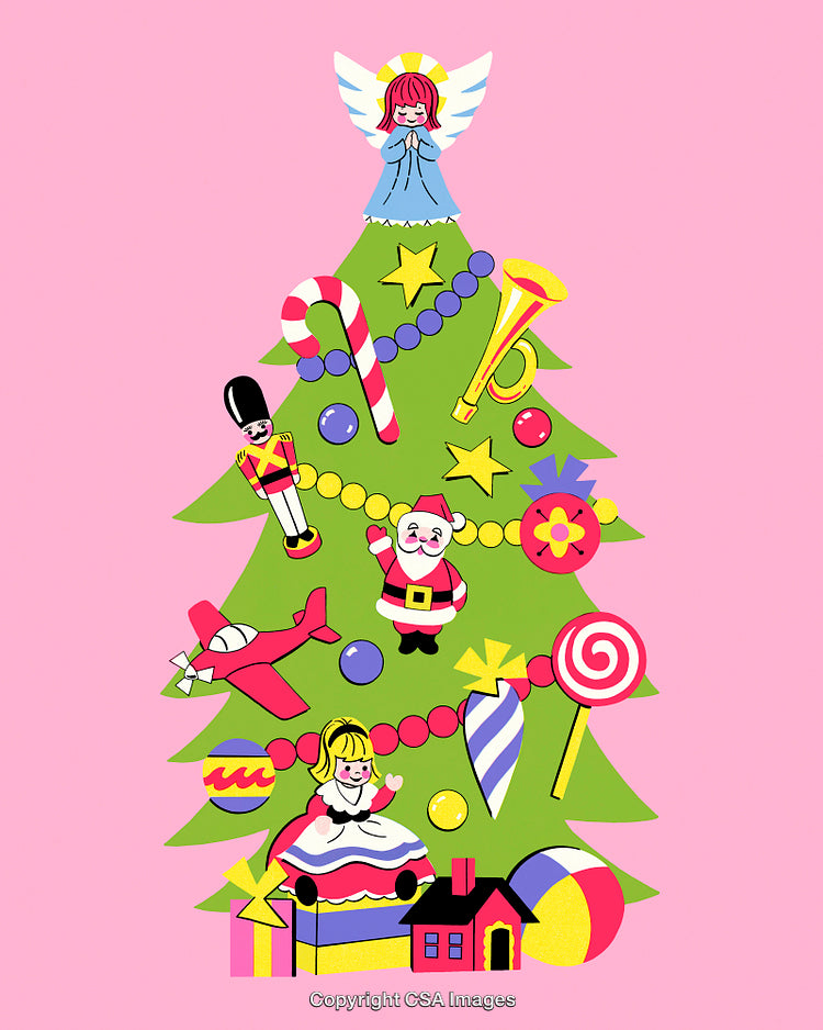 Decorative Christmas Tree with Festive Ornaments and Bright Holiday Colors