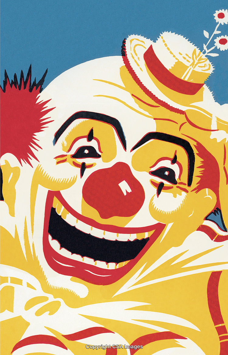 Vibrant Illustration of a Smiling Clown With a Playful Hat