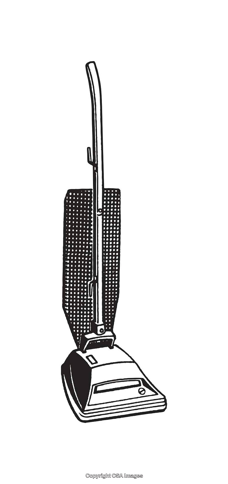 Black and White Illustration of a Vintage Upright Vacuum Cleaner