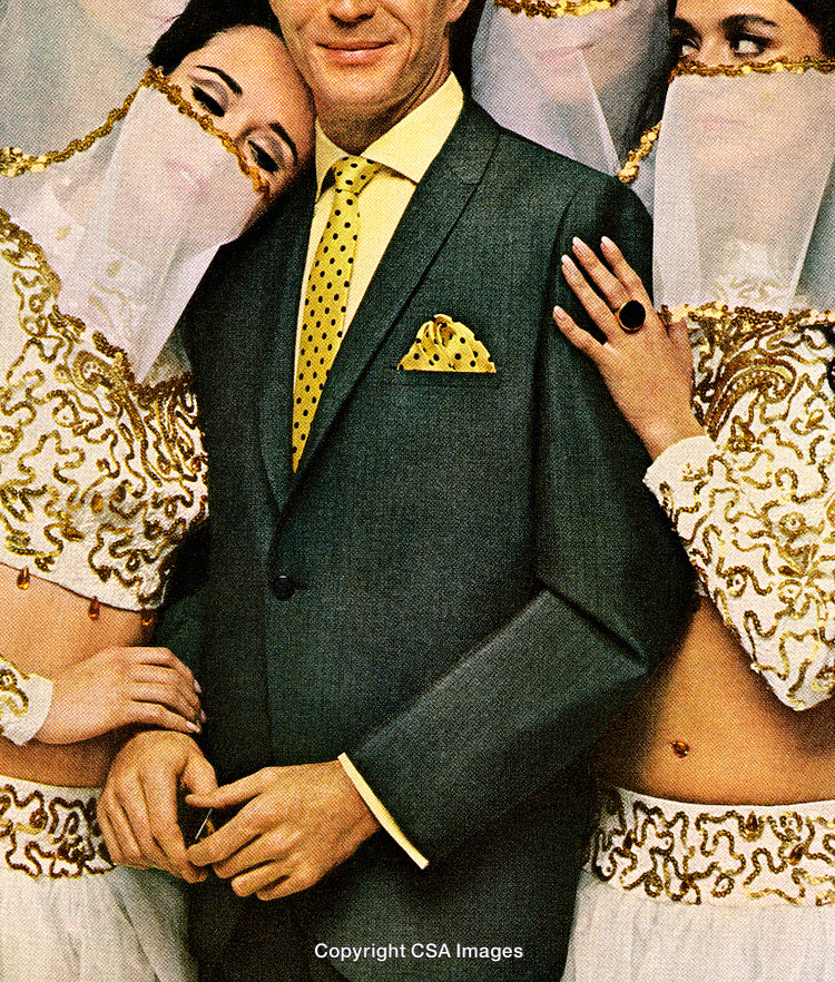 Man in Suit with Elegantly Dressed Women in Veils, Fashion Portrait