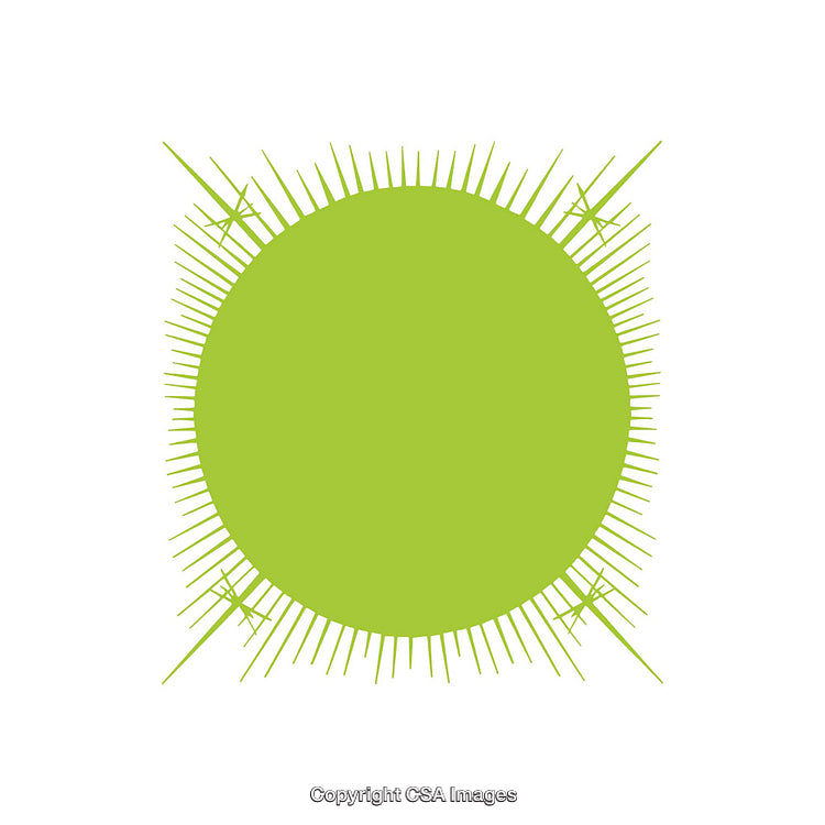 Vivid Green Solar Shape with Radiating Lines on White Background