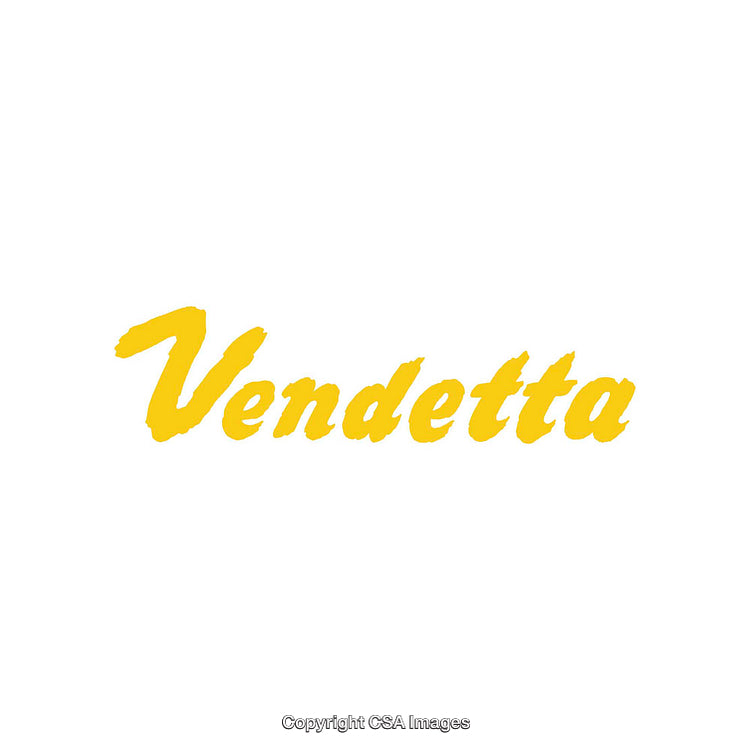 Bold Yellow Text Illustration with the Word Vendetta on White Background