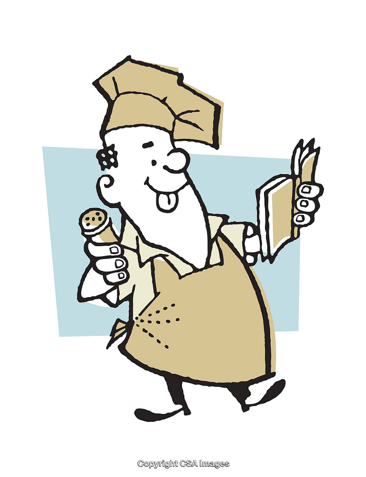 Cheerful Chef Holding Cookie and Recipe Book in Cartoon Illustration Style
