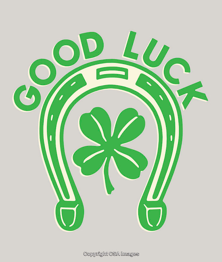 Good Luck Line Art With Horseshoe and Clover Symbol