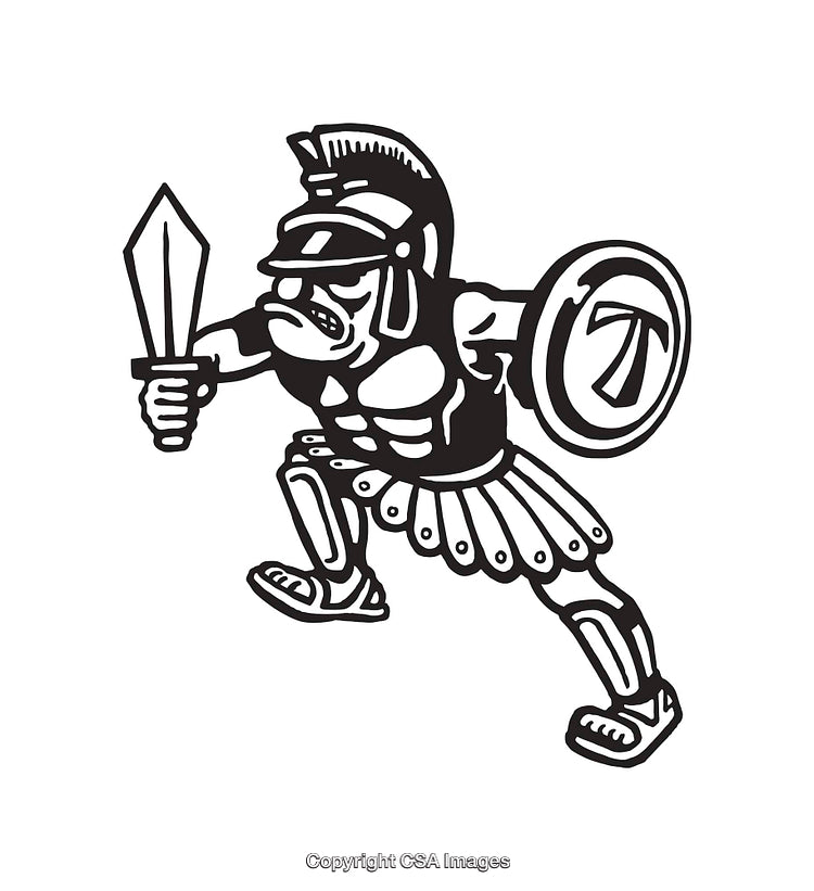 Black and White Line Art Illustration of a Warrior in Battle Pose