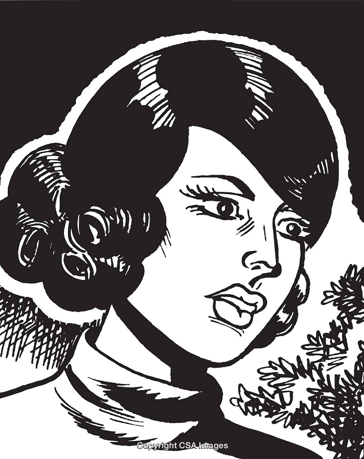 Retro Style Woman Portrait in Black and White Illustration