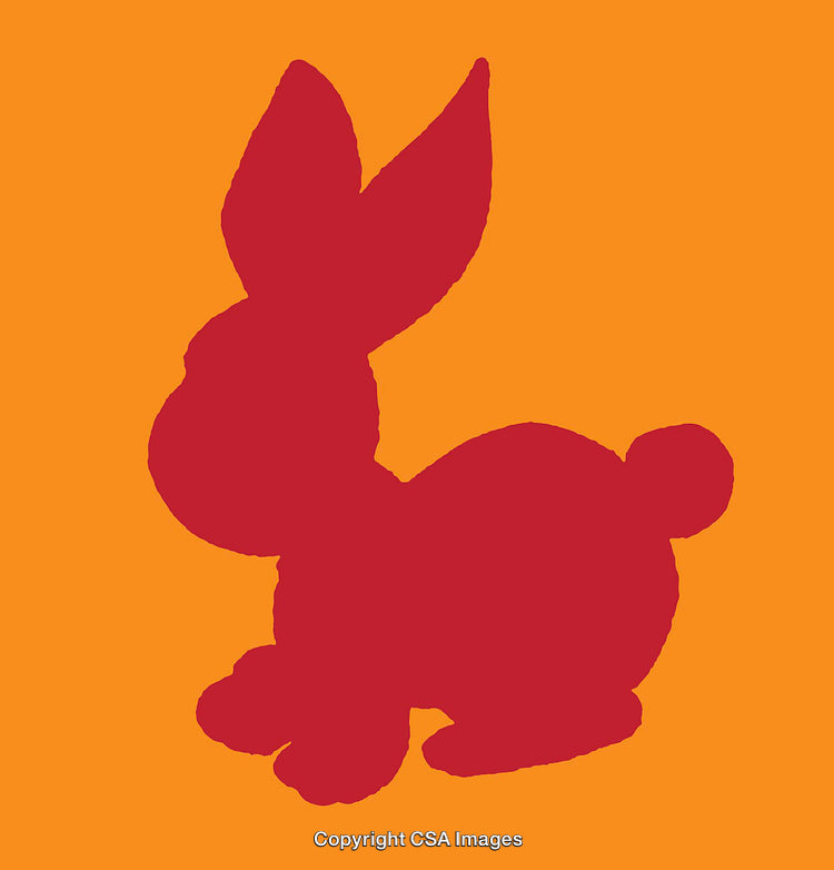Vibrant Red Rabbit Silhouette on Bold Orange Background Design