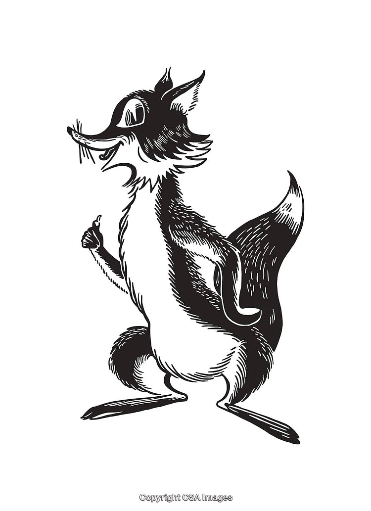 Charming Black and White Line Art Illustration of a Fox